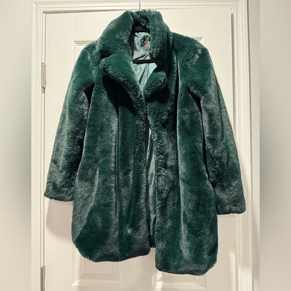 Green faux fur coat